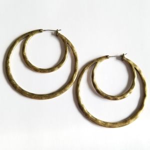 Hoop earrings dark gold tone hammered concentric circles